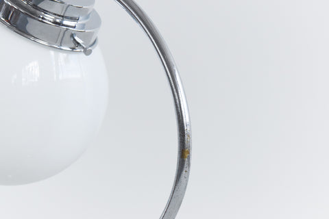 Vintage Small Chrome Art Deco Table Lamp with White Glass Opaline Shade