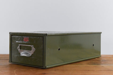 Vintage Green Metal Filing Box Single Drawer Veteran Series