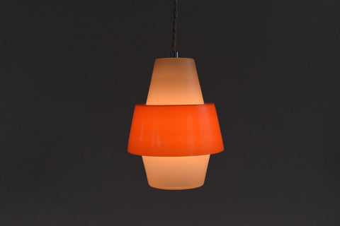 Vintage Small Plastic Orange and White Pendant Shade