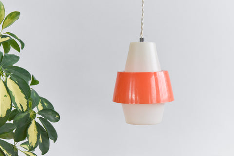 Vintage Small Plastic Orange and White Pendant Shade
