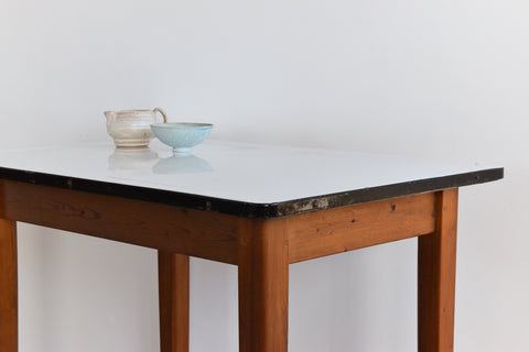 Vintage Small White Enamel Topped Kitchen Table by Remploy