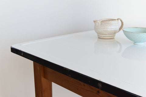 Vintage Small White Enamel Topped Kitchen Table by Remploy