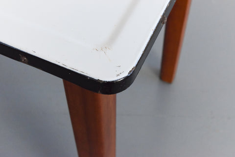 Vintage Small White Enamel Topped Kitchen Table by Remploy