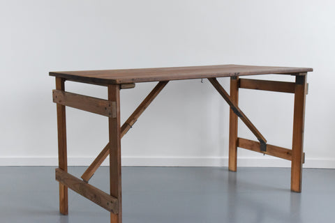 Vintage Small Rustic Wooden Folding Trestle Table