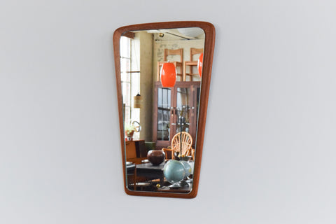 Vintage Small Teak Curved Float Mounted Wall Mirror
