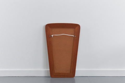 Vintage Small Teak Curved Float Mounted Wall Mirror