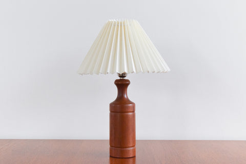 Vintage Small Teak Table Lamp with New Cream Pleated Lampshade