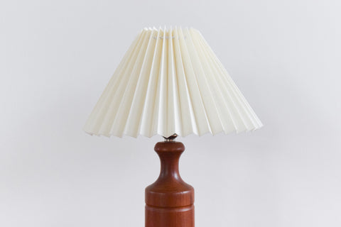 Vintage Small Teak Table Lamp with New Cream Pleated Lampshade