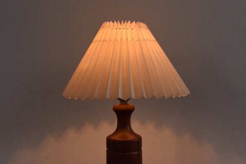 Vintage Small Teak Table Lamp with New Cream Pleated Lampshade