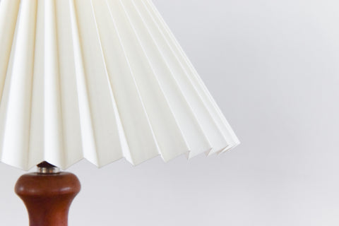 Vintage Small Teak Table Lamp with New Cream Pleated Lampshade