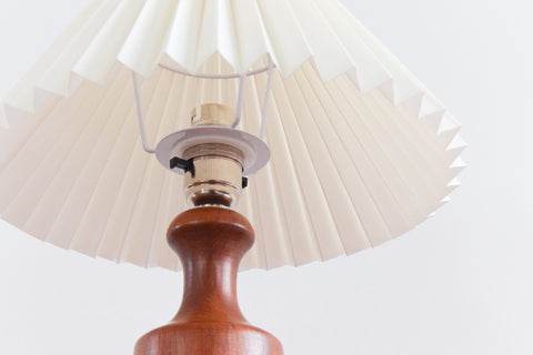 Vintage Small Teak Table Lamp with New Cream Pleated Lampshade