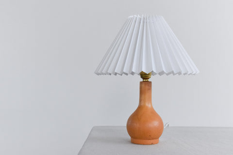 Vintage Small Wooden Table Lamp with New White Pleated Lampshade