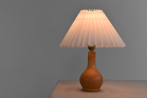 Vintage Small Wooden Table Lamp with New White Pleated Lampshade
