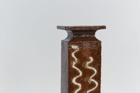Vintage Square Studio Pottery Patterned Brown Vase