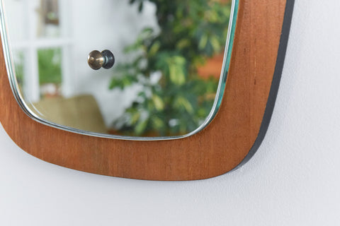 Vintage Teak Curved Float Mounted Wall Mirror by Adams Mirrors