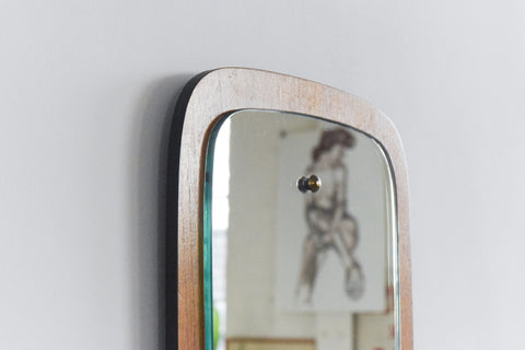 Vintage Teak Curved Float Mounted Wall Mirror by Adams Mirrors