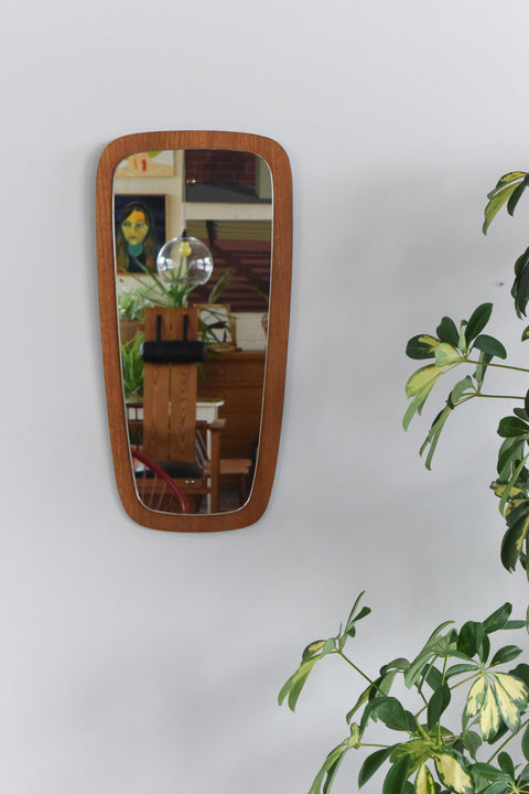 Vintage Teak Curved Float Mounted Wall Mirror by Adams Mirrors