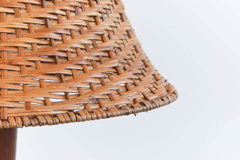 Vintage Teak Table Lamp with Natural Rattan Shade