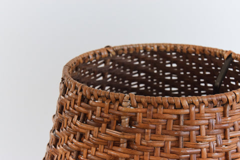 Vintage Teak Table Lamp with Natural Rattan Shade