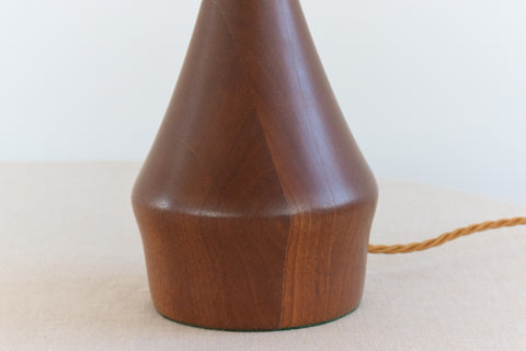 Vintage Teak Table Lamp with Natural Rattan Shade