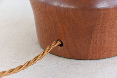 Vintage Teak Table Lamp with Natural Rattan Shade