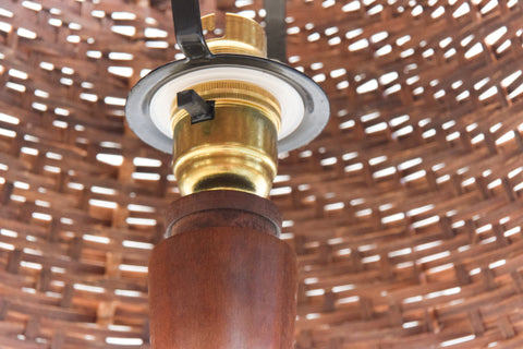 Vintage Teak Table Lamp with Natural Rattan Shade