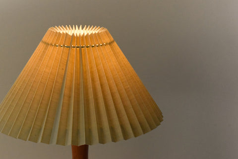 Vintage Teak Table Lamp with New Sage Green Pleated Lampshade