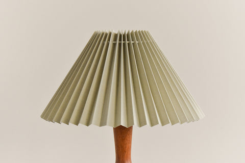 Vintage Teak Table Lamp with New Sage Green Pleated Lampshade