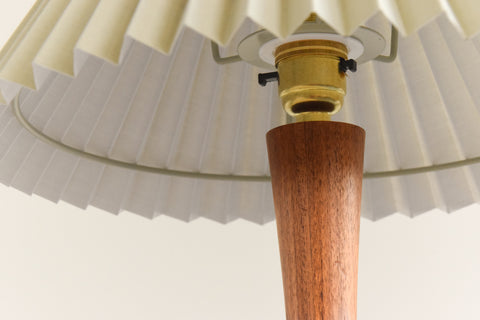 Vintage Teak Table Lamp with New Sage Green Pleated Lampshade
