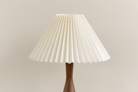Vintage Teak Table Lamp with New White Pleated Lampshade
