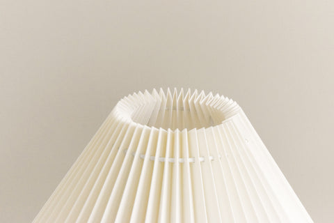 Vintage Teak Table Lamp with New White Pleated Lampshade