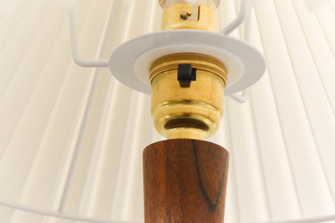 Vintage Teak Table Lamp with New White Pleated Lampshade