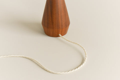 Vintage Teak Table Lamp with New White Pleated Lampshade