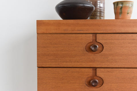 Vintage Teak Tallboy Chest of Drawers by Nathan with Cut Out Afromosia Handles