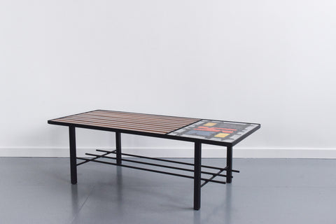Vintage Coffee Table with Metal Frame and Tiled and Wooden Top