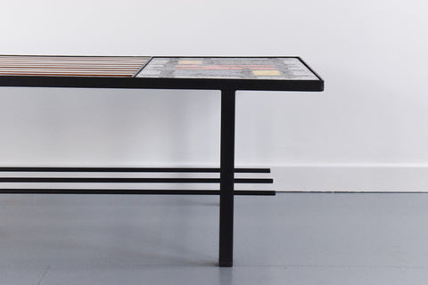 Vintage Coffee Table with Metal Frame and Tiled and Wooden Top
