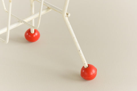 Vintage White and Red Atomic Wire Magazine Rack