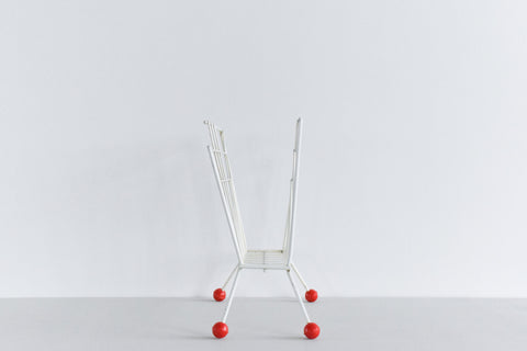 Vintage White and Red Atomic Wire Magazine Rack