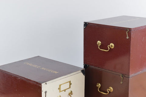 Vintage Wooden Ex-Museum of Carlisle Storage Box in Brown/Beige