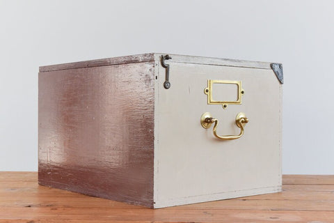 Vintage Wooden Ex-Museum of Carlisle Storage Box in Brown/Beige