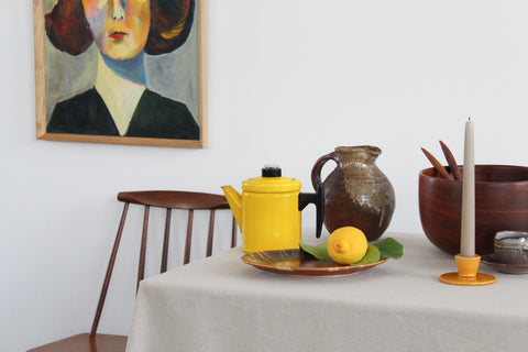 Vintage Yellow Enamel Coffee Pot and Percolator by Finel Arabia Finland