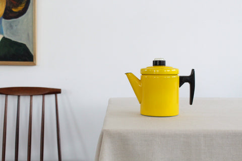 Vintage Yellow Enamel Coffee Pot and Percolator by Finel Arabia Finland