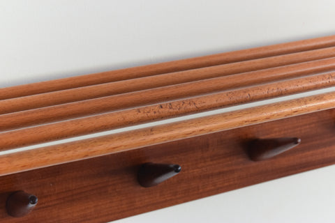 Vintage Double Afrormosia Wall Mounted Coat Rack with Parcel Shelf by John Herbert for A. Younger Ltd