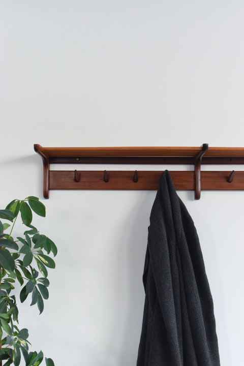 Vintage Double Afrormosia Wall Mounted Coat Rack with Parcel Shelf by John Herbert for A. Younger Ltd