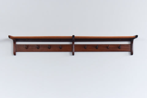 Vintage Double Afrormosia Wall Mounted Coat Rack with Parcel Shelf by John Herbert for A. Younger Ltd