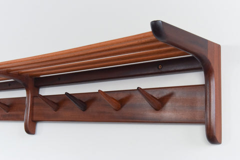 Vintage Double Afrormosia Wall Mounted Coat Rack with Parcel Shelf by John Herbert for A. Younger Ltd