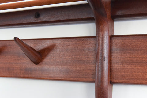 Vintage Double Afrormosia Wall Mounted Coat Rack with Parcel Shelf by John Herbert for A. Younger Ltd