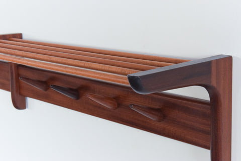 Vintage Double Afrormosia Wall Mounted Coat Rack with Parcel Shelf by John Herbert for A. Younger Ltd