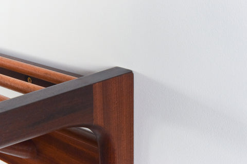 Vintage Double Afrormosia Wall Mounted Coat Rack with Parcel Shelf by John Herbert for A. Younger Ltd
