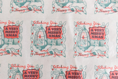 Vintage Original 1950s White Pattered Christmas Wrapping Paper